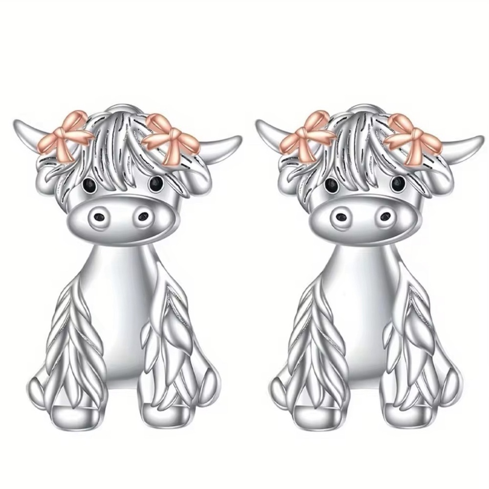 3 For $35 Sterling Silver 2 Pc Adjustable Scottish Highland Cow Stud Earrings